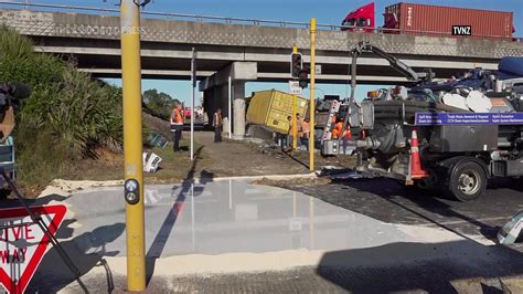 nz truck crash spills glue and damages bridge